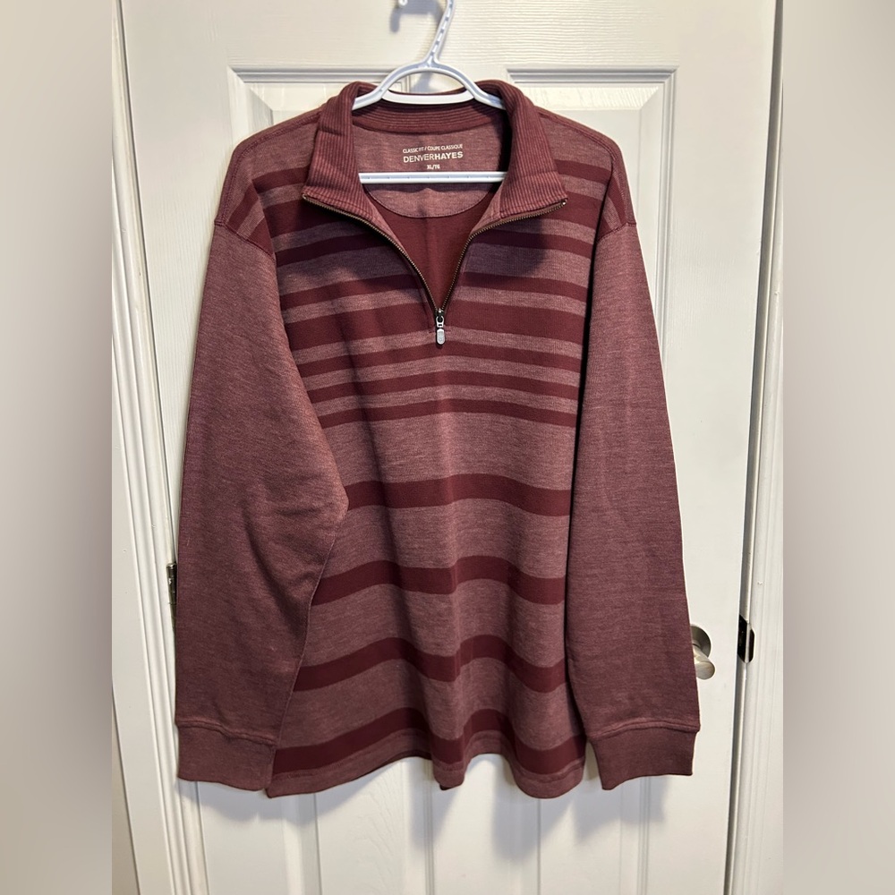 Denver Hayes Men's Quarter Zip-Up Sweater - Burgundy Stripes